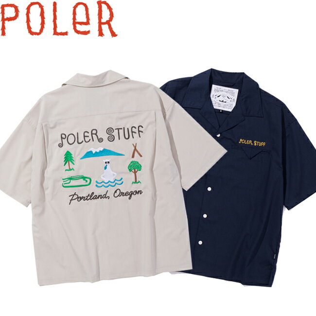 シャツ POLER ポーラー TOURIST TRAP RELAX OPEN COLLAR SHIRT Navy Beige カジュアルシャツ オープンシャツ メンズ レディース