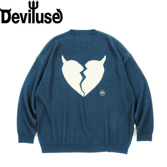 ニット Deviluse デビルユース Heartaches Knit Crewneck Sweater Navy ss25020 セーター メンズ レディース
