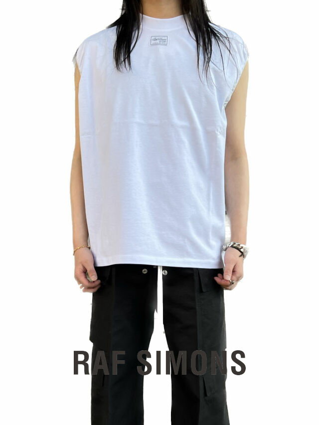 【RAF SIMONS / ラフシモンズ】 【23SS】ノースリーブ Tシャツ / SLEEVELESS T-SHIRT WITH ELASTICS AND LABEL / ホワイト