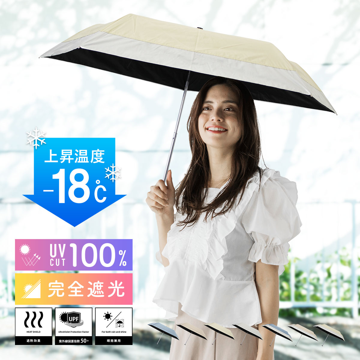 【最大1200円OFF！まとめ買いクーポン利用で】日傘 完全遮光 折りたたみ 遮光率100% UVカット率100% UPF50+ バイカラー 撥水4級 耐水度2000mm以上 レディース 1級遮光 晴雨兼用 手開き プレゼント ギフト 紫外線 熱中症 防止 対策