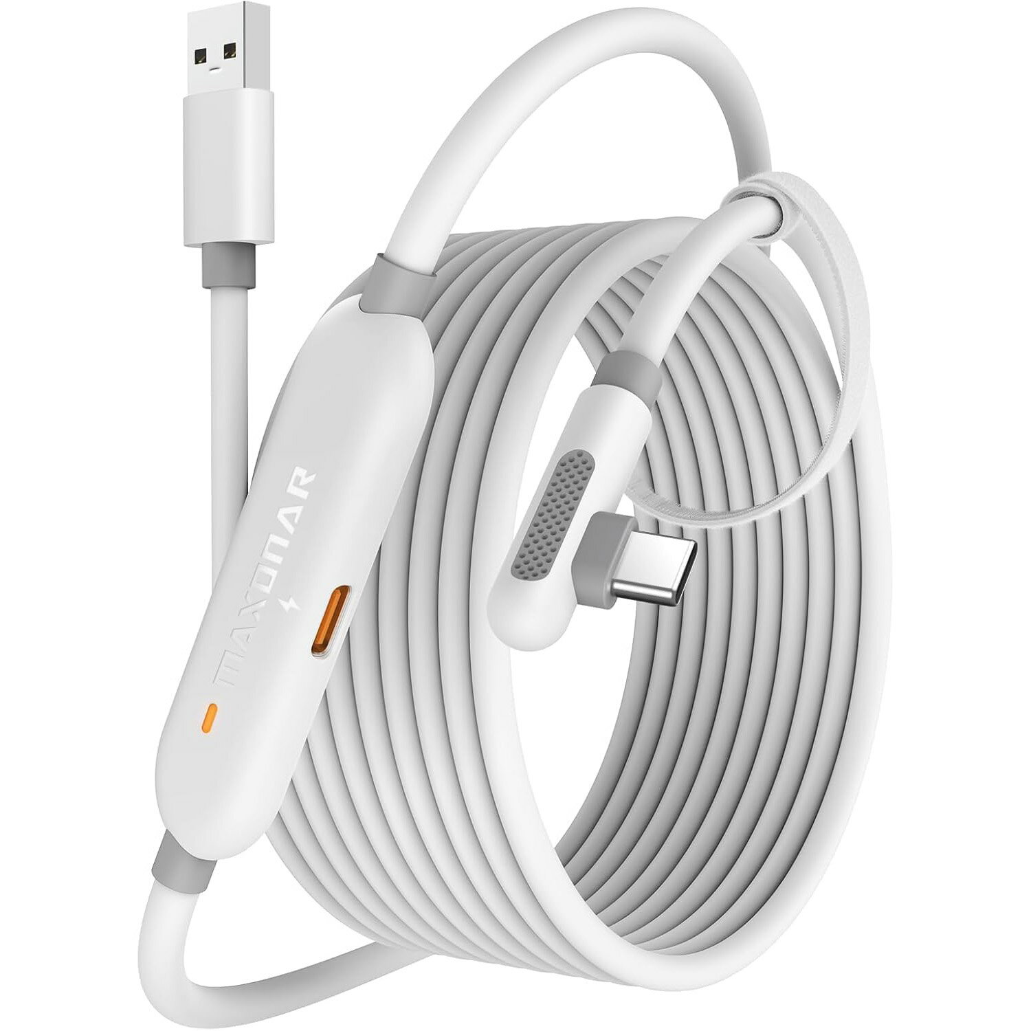 送料無料 Maxonar リンクケーブル 5M Quest 3S/Quest 3/Quest 2/Pico 4と互換性あり ゲームPC/Steam VR用 遊びながら充電 5Gbps高速データ転送・L字型・高耐久 USB-A 3.0 & Type-Cケーブル 充電機能・橙色LEDランプ付き