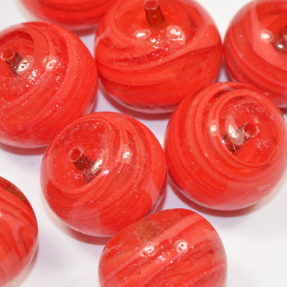 ベネチアンビーズ ラウンド 12mm ライトレッド ホワイトストライプ BS0155