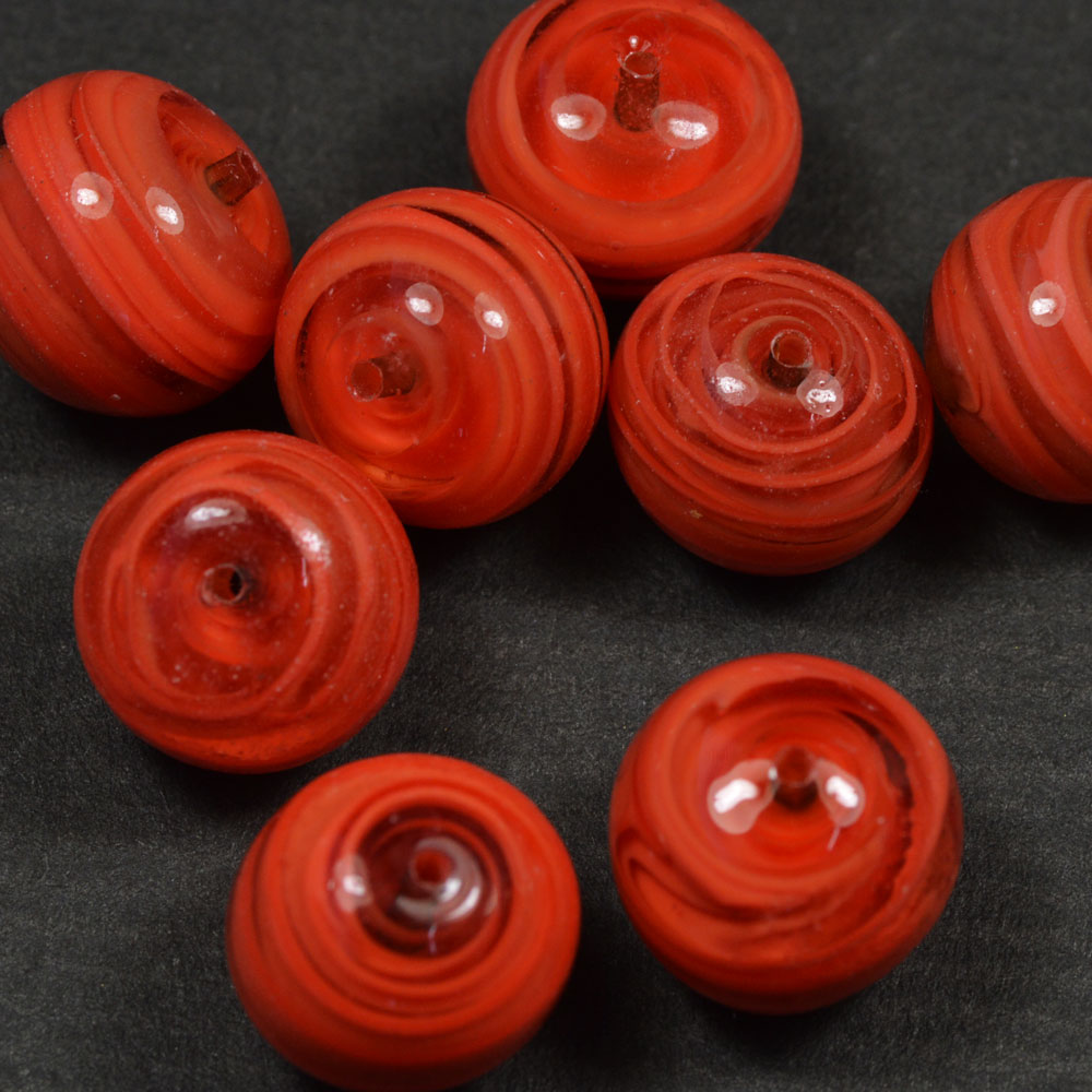 ベネチアンビーズ ラウンド 12mm ライトレッド ホワイトストライプ BS0155