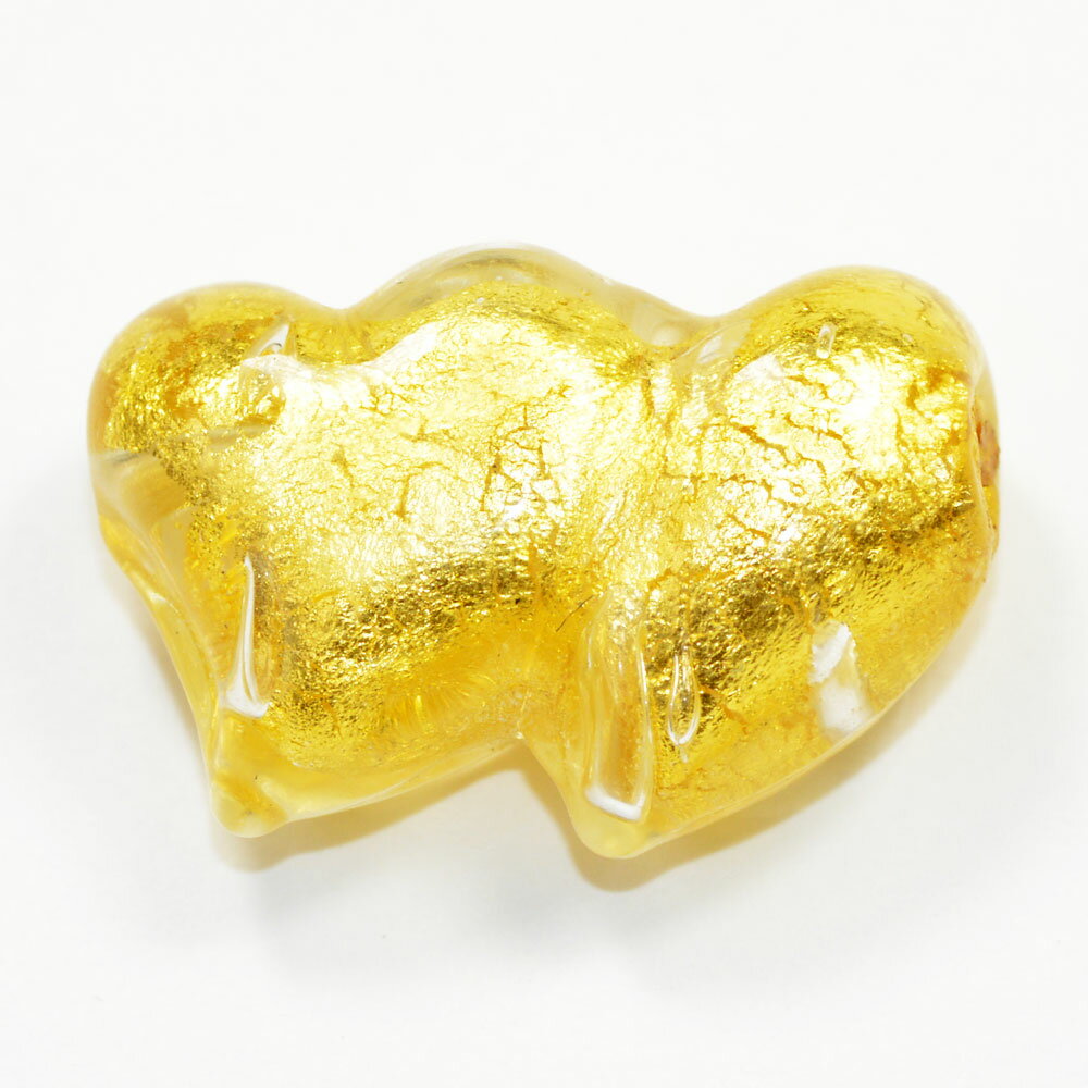 ベネチアンビーズ ダブルハート 22〜21mm ゴールドフォイル 金箔入り V036