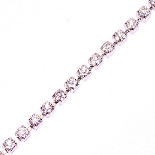 ダイヤレーン ラインストーン連爪 太さ約2mm クリスタル シルバー 10cm NO14P