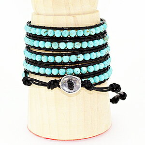 乐天商城 - ラップブレス　5連レザー　 ターコイズ・パワーストーン　メンズ＆レディース
