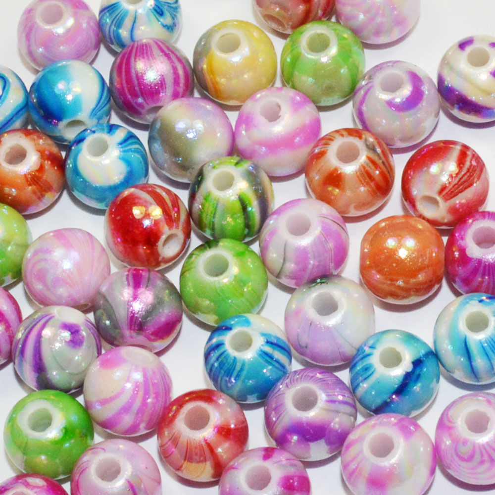 乐天商城 - プラ玉 アクリルビーズ メッキ調プリント 8mm マルチカラーミックス 10コ入り CT017