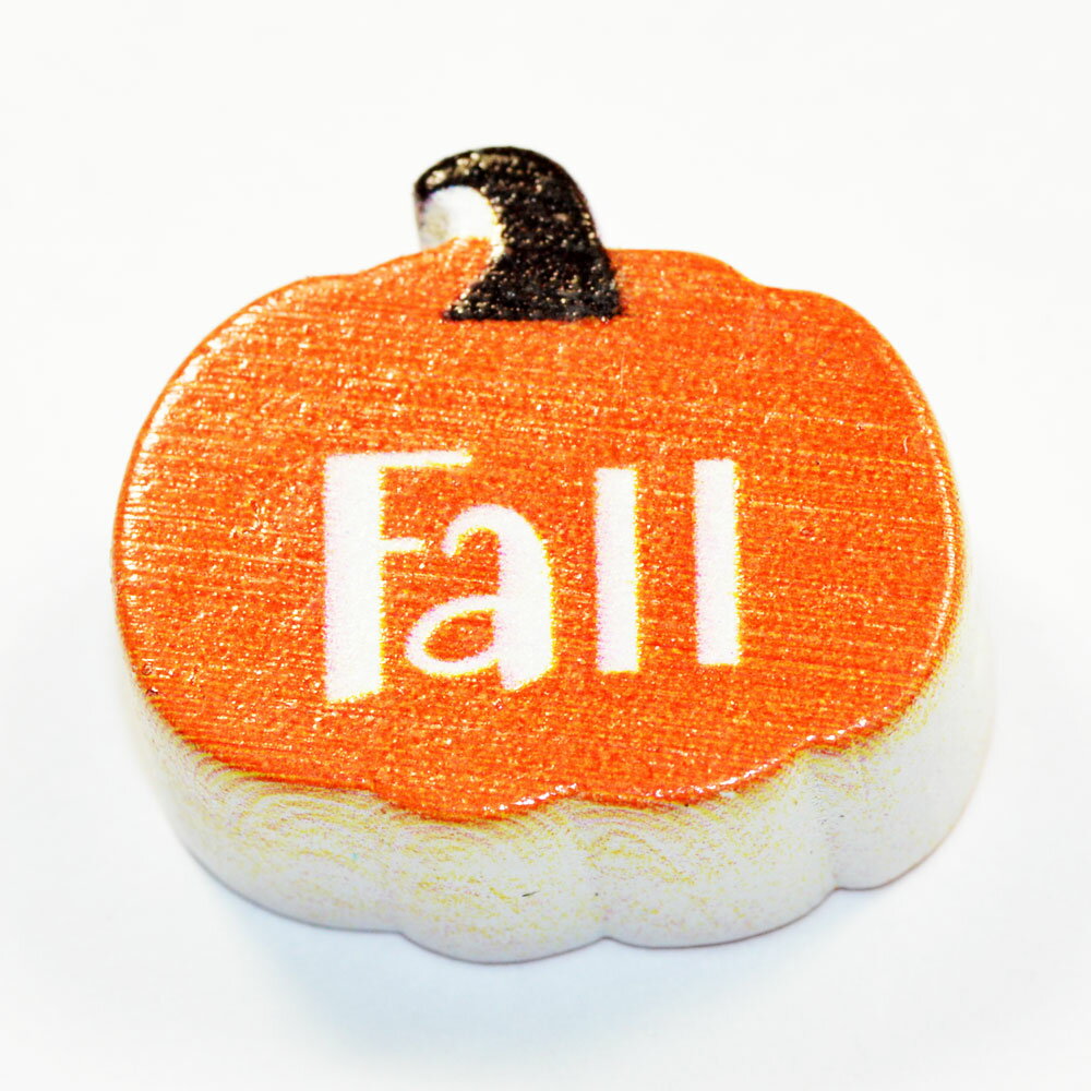ハロウィン かぼちゃ Fall 秋 文字入り ウッドビーズ 木製 約20×17mm オレンジ 2コ入り CT044