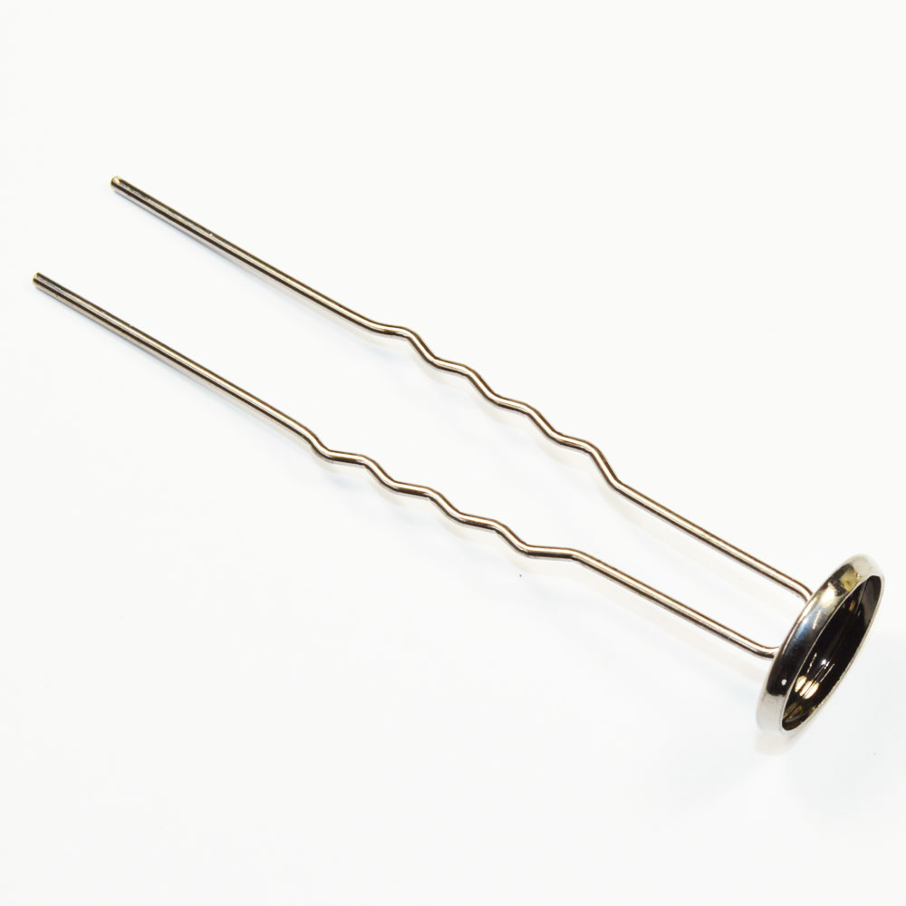 Other Accessories Materials - かんざし ヘアーピン 縁あり皿付き 黒色 ブラックニッケル 66mm アクセサリーパーツ 金具 1本売り CT111