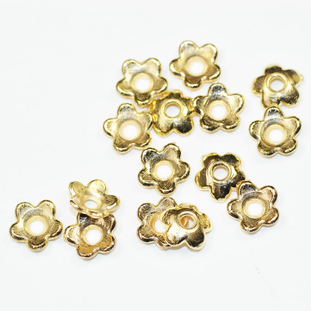 フラワー ビーズキャップ パーツ 金色 ゴールドカラー 6mm CCB製 プラスティック素材 10コ入り CT161
