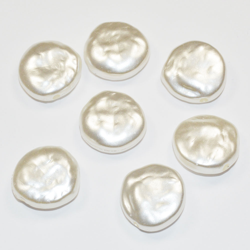 プラパール カラーパール ビーズ バロック ディスク型 14mmサイズ 白 ホワイト 5コ入り CT190