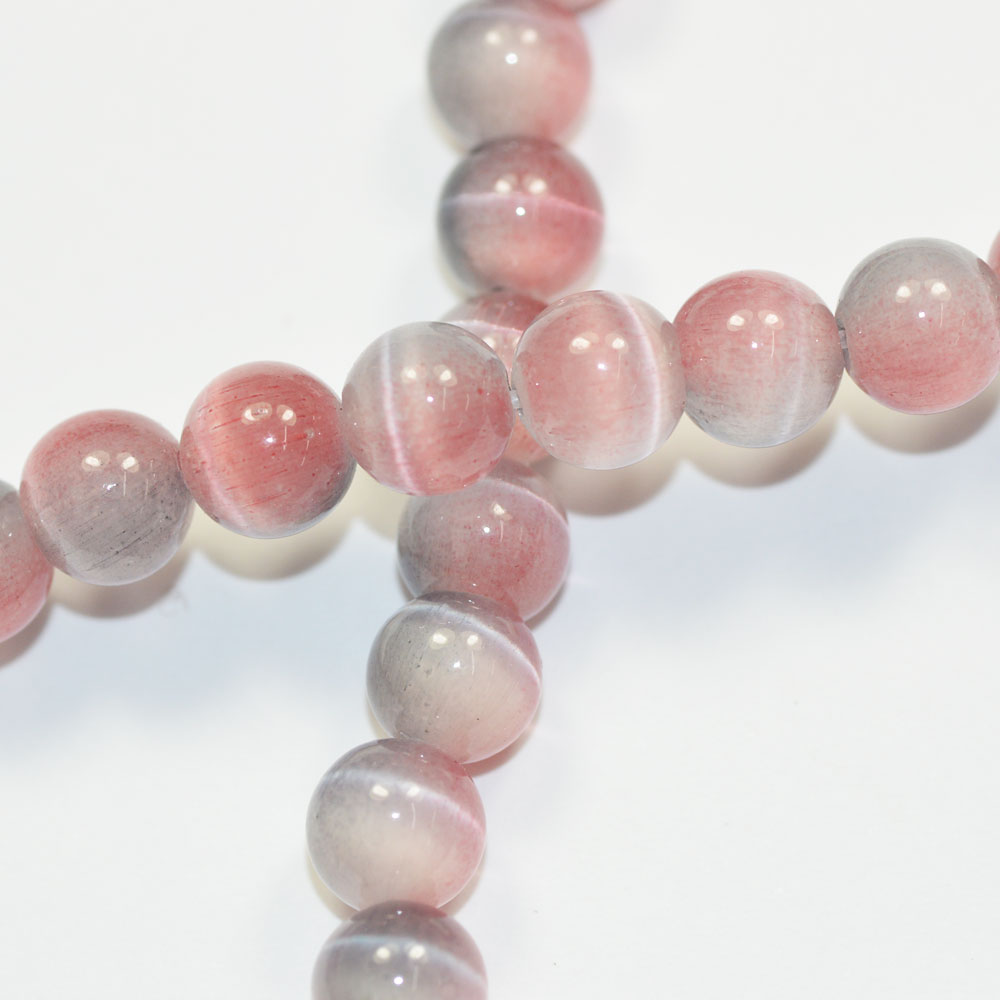 キャッツアイ ビーズ 6mm デュアルカラー ピンク グレー 10コ入り CT195