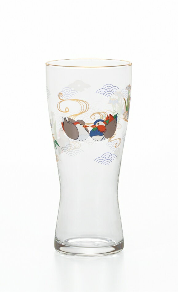 アデリア 吉祥花鳥 鴛鴦と菖蒲 ビアグラス 6842 【オシドリ 日本製 ビールグラス ガラス食器 石塚硝子 化粧箱入 おしゃれ 和風 贈答 ギフト】