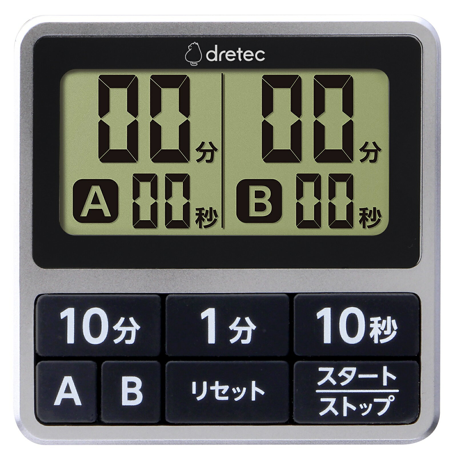 ■使いやすい防水タイプ ■最大199分50秒まで長時間セット ■大画面LCD(58×30mm) ■取り付け便利な強力マグネット・ネックストラップ付 ■オートパワーオフ機能 ●サイズ：約75×75×10mm ●重量：48g ●電源：リチウム電池CR2025×1個