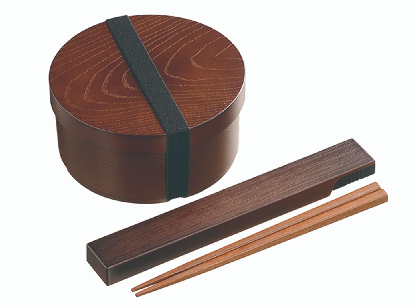 カクセー 曲げわっぱ風弁当箱 箸と箸のケースセット 丸型 TW-12