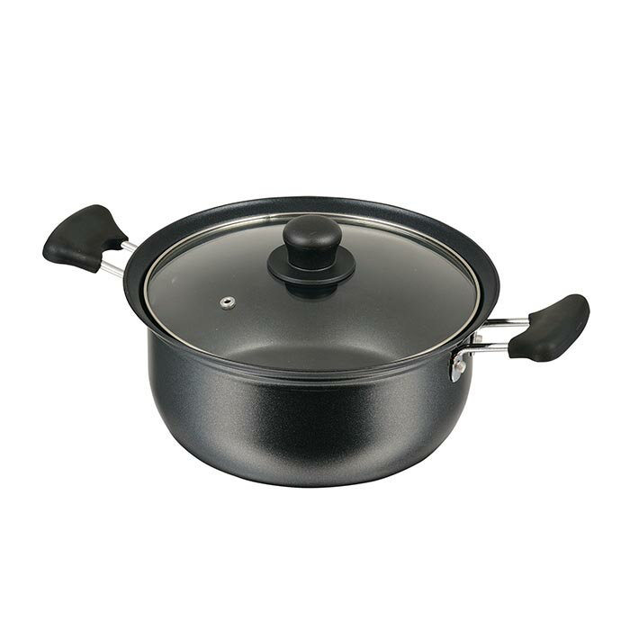 パール金属 HB-2874 バブシャッター ふっ素加工IH対応ガラス蓋付両手鍋22cm