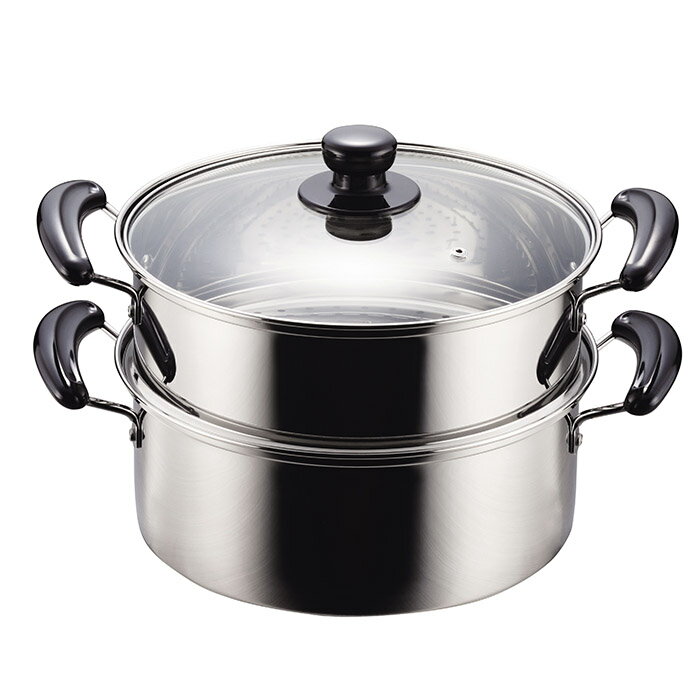 パール金属 H-5875 NEWだんらん ステンレス製ガラス蓋付2段蒸し器26cm