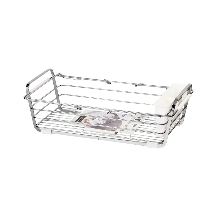 シンプルで機能性に優れた水切りかご■シンクサイズに合わせてスライドできます。シンクにかけて使うので水切れもよく場所をとりません■便利な水切りポケット付 サイズ：245×415〜570×高さ135mm　