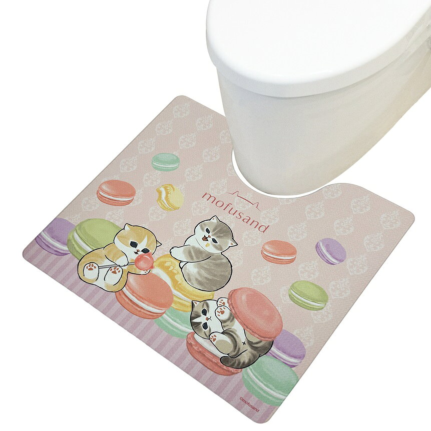 ヨコズナ モフサンド PVCトイレマット マカロンにゃん 55×60cm 【mofusand ネコ ねこ 柄 かわいい おしゃれ コラボ カラフル トイレ マット】