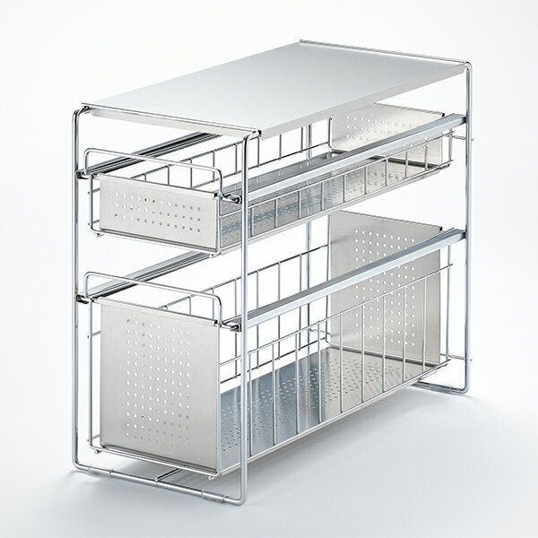 【送料無料】 ヨシカワ 1305696 シンク下スライド収納2段 幅20 ラック 収納 棚 引き出し スペース活用 ..