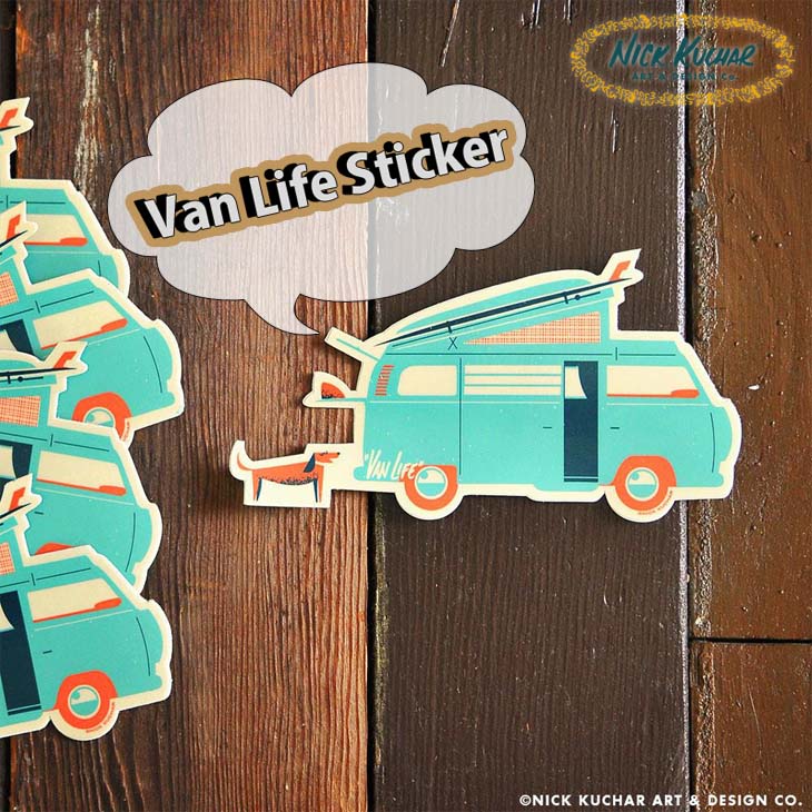 21 Nick Kuchar ˥åå㡼 ƥå Van Life Sticker  ֥롼   ϥ磻 