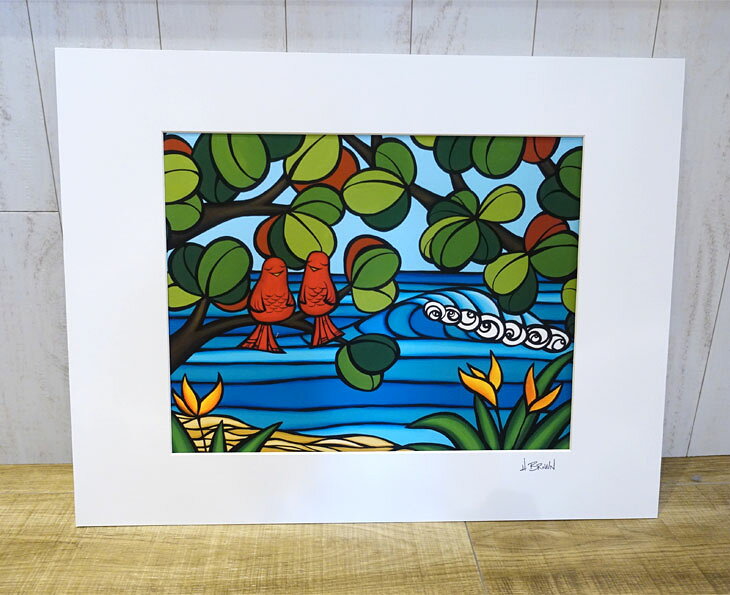 【9/18 先着最大5,000円OFFクーポン クーポン獲得期間中！】Heather Brown Art Japan ヘザーブラウン Love Birds Art Print MATTED PRINTS マットプリント アートプリント フレーム付き シングルマット仕上げ 額セット 絵画 ハワイ レディース 正規品 stradiy-10009644 オーシャン スポーツ サンプル画像2