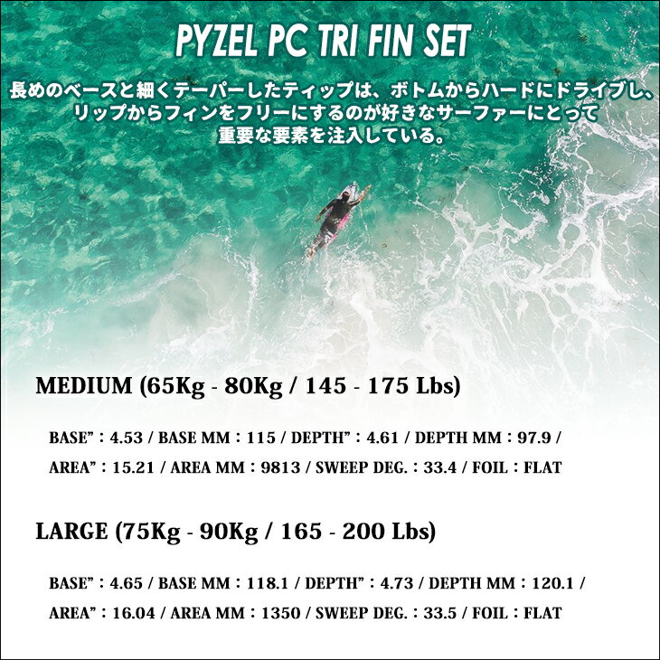 24 FCS2 フィン JP PYZEL PC TRI FIN SET ジョン・パイゼル トライフィン スラスター パフォーマンスコア 3フィン 3本セット FCSII 日本正規品 2