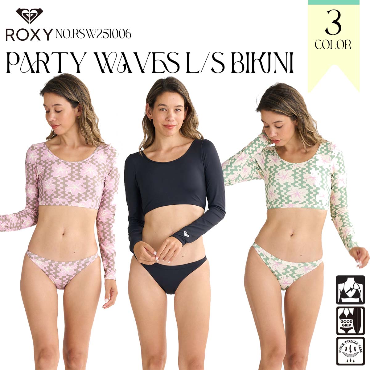 6/226/26ȥ꡼P10ܡ25 SS ROXY   PARTY WAVES L/S BIKINI ० ...