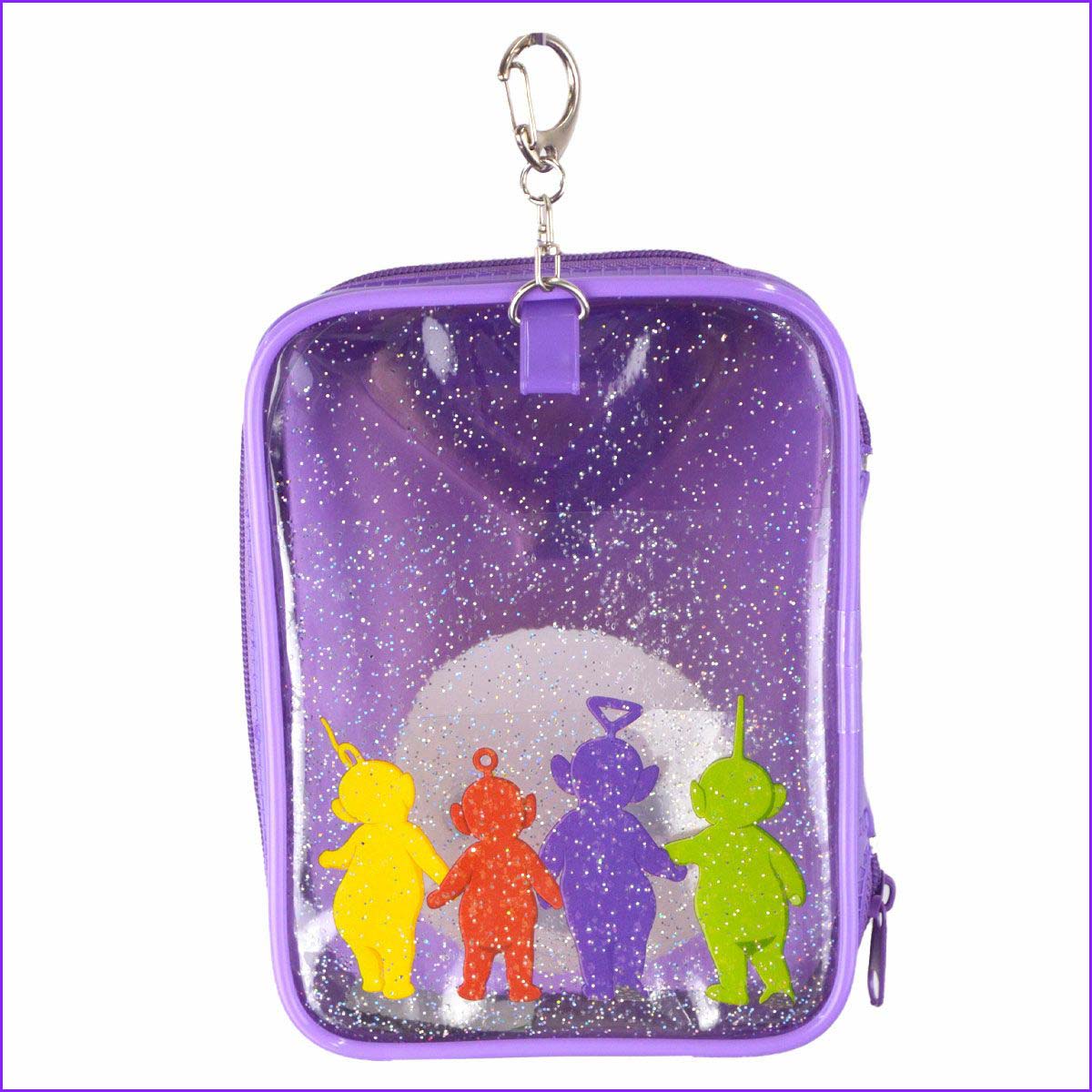 【4/4〜4/9エントリーでP10倍】Teletubbies テレタビーズ ミニポーチ クリア PVC グリッター生地 小物入れ メイクポーチ コスメポーチ 透明 キャラクター レトロ 防滴 ポケット付き カラビナ 日本正規品