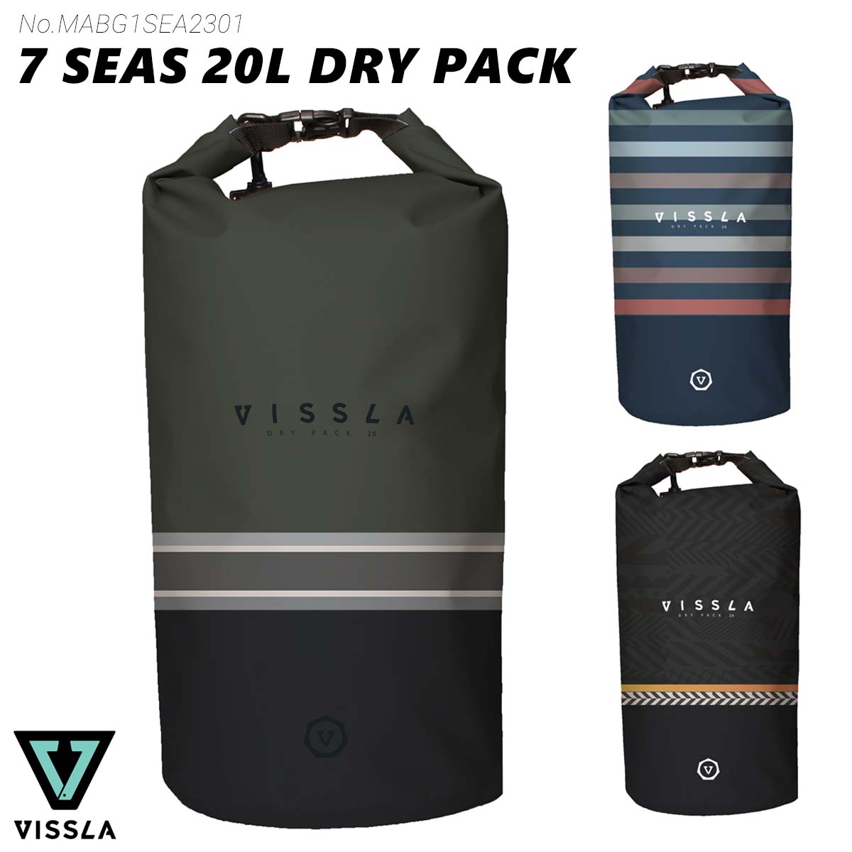 VISSLA ヴィスラ ドライバッグ 7SEAS 20L DRT PACK 耐久性のあるポリ塩化ビニール製の防水布を使用し、縫い目を圧着。 バッグの上部をロールバックし、ナイロンバックルで固定することで、中身が漏れないように設計されています。 調節可能なナイロン製ショルダーストラップはメインファブリックに付き、バッグの上部に固定されています。 ■ 商品詳細 ■ 【品番】MABG1SEA2301 ■カラー： SUR(ブラック) BLK(ホワイトブラック) DKD(ボーダー) ■容量： 20L ○デザイン等、予告なしに変更となる場合があります。ご了承ください。 ○掲載商品の色は、できる限り現品と同じになるよう努めておりますが、ご使用のパソコン環境により多少色合いが異なる場合がございます。著しい色の相違は御座いませんのでご安心ください。 ○お急ぎのお客様は、ご確認していただく事をお勧め致します。 ※クレジットカード/銀行振り込み/(etc)決済など、15時までに決済完了の場合は即日発送！(※15時以降の決済確認は翌日以降ご入金確認後の発送） メーカー希望小売価格はメーカーサイトに基づいて掲載しています