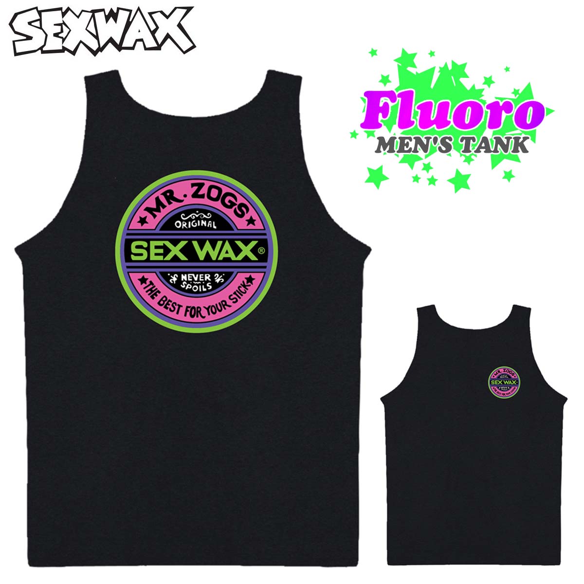 SEXWAX セックスワックス タンクトップ Fluoro Mens Tanks ノースリーブ ランニング トップス サークルロゴ 蛍光色 黒 ブラック メンズ 品番 0101313000094 日本正規品