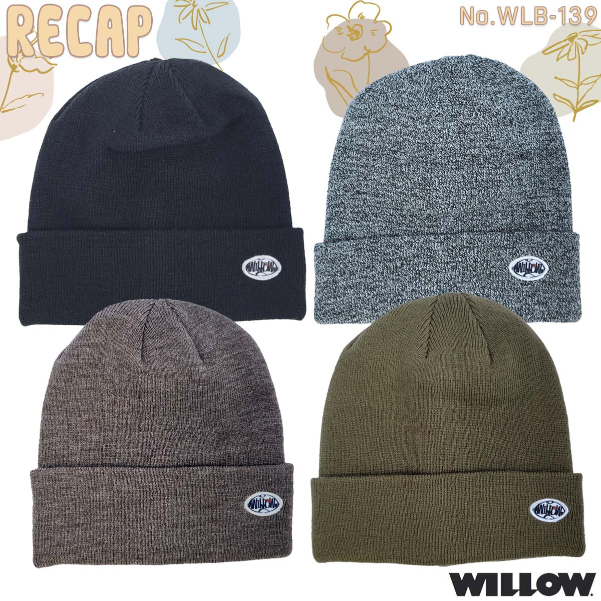 23/24 WILLOW ウィロー ビーニー RECAP 帽子 ニット帽 スキー スノボ スノーボード ウィンタースポーツ スノースポーツ シンプル メンズ ユニセックス 2023/2024年 品番 WLB-139 日本正規品
