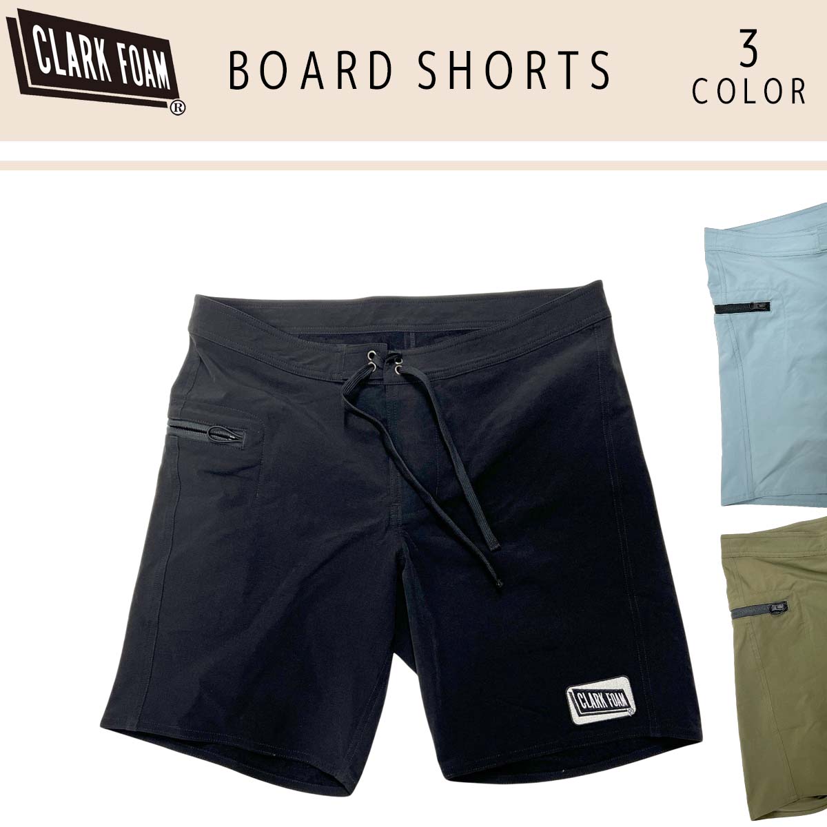 24SS CLARK FOAM クラークフォーム ボードショーツ BOARD SHORTS サーフトランクス サーフパンツ 水着 吸湿速乾 UV加工 ポケット ロゴ アウトドア マリンスポーツ サーフィン メンズ ユニセックス 2024年春夏 日本正規品