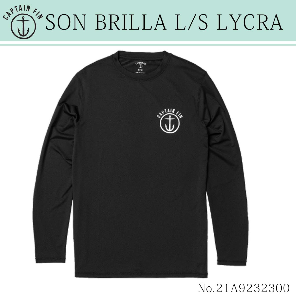 CAPTAIN FIN 長袖ラッシュガード SON BRILLA L/S LYCRA ソンブリラ・サーフシャツの長袖バージョンで、軽量50+のUVプロテクションは、水中や水上で過ごすすべての人の必需品。 左胸にキャプテンフィンのアンカーロゴをプリント ■ 商品詳細 ■ 【品番】21A9232300 ■素材： 88% Recycled Polyester,12% Nylon ■カラー： BLK(ブラック) ■サイズ： Mサイズ Lサイズ XLサイズ ※クレジットカード/銀行振り込み/楽天(etc)決済など、15時までに決済完了の場合は即日発送！(※15時以降の決済確認は翌日以降ご入金確認後の発送） オーシャン スポーツメール便【ロケット便】 代引き決済はご利用頂けません。※代金引換え決済をご希望の場合は、小型宅配便等に対応の商品ページにてご注文下さい。 ○デザイン、仕様、価格等、予告なしに変更となる場合があります。ご了承ください。 ○掲載商品の色は、できる限り現品と同じになるよう努めておりますが、ご使用のパソコン環境により多少色合いが異なる場合がございます。著しい色の相違は御座いませんのでご安心ください。 ○お急ぎのお客様は、ご確認していただく事をお勧め致します。 ※コチラの商品はメール便（ネコポス）での発送となります。 メール便の配送はポスト投函でのお届けとなります。 手渡しでの配達や日時指定、代引きでのお支払等をご希望の場合は『小型宅配便対応』の商品ページにてご注文頂きますようにお願い致します。 メーカー希望小売価格はメーカーサイトに基づいて掲載しています