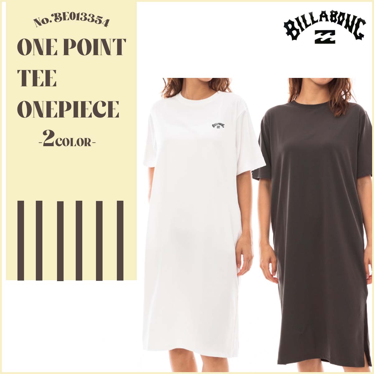 24 SS BILLABONG ビラボン ワンピース ONE POINT TEE ONEPIECE ワンポイント ティー 半袖 Tシャツ UVカット UPF15-30 サーフィン マリンスポーツ レディース 2024年春夏 品番 BE013354 日本正…