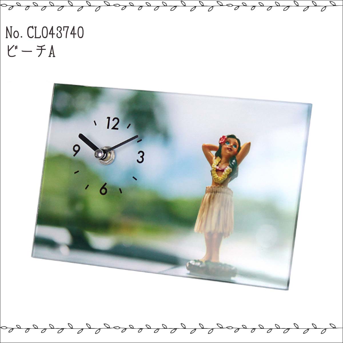 雑貨 インテリア Glass art picture desk clock ガラスアートピクチャー デスククロック 置物 時計 トロピカル モダン サーフィン アウトドア プレゼント ギフト 日本正規品 [2]