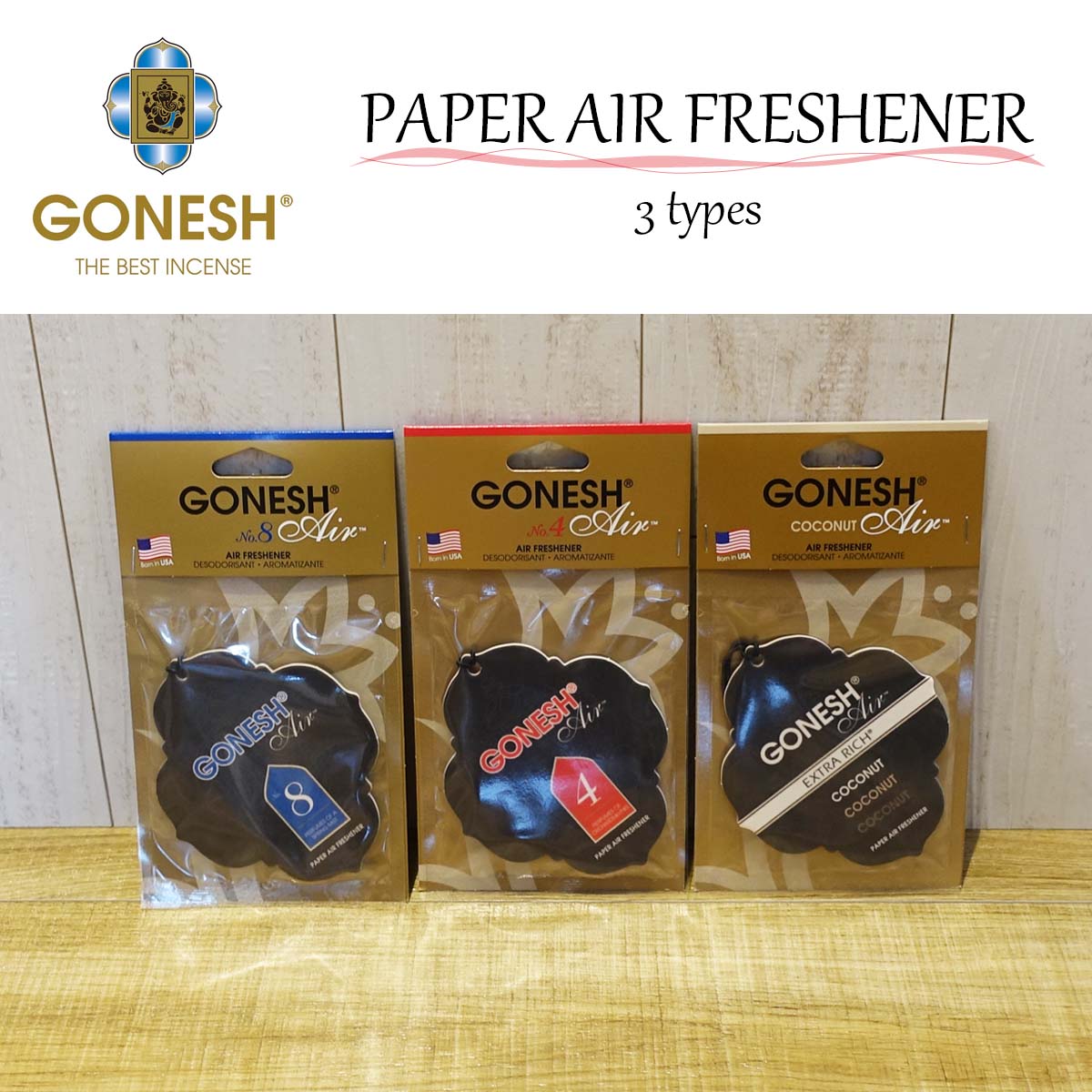 GONESH ガーネッシュ エアーフレッシュナー PAPER AIR FRESHENER エアーフレッシュナー No.8 No.4 COCONUT ココナッツ 吊り下げ 匂い 車 芳香剤 カー用品 Air Freshener 日本正規品