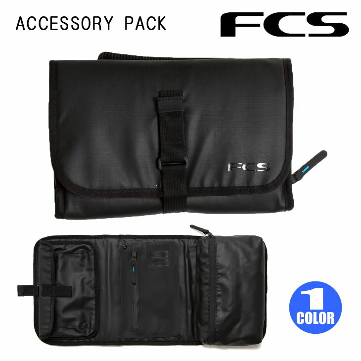 FCS Accessory Pack 貴重品、化粧品、救急用品、サーフツールなどを、様々なものを収納できるポーチです。 サーフトリップや普段使いにも♪ ■外部600D/ 内部パネル450D リップストップポリ素材は水や摩擦に強いPU加工が施されています ■持ち運びに便利な取り外しできるポーチを内蔵 ■ぶら下げて使用できるストラップ装備 ■カラー：BLK(ブラック) ■サイズ：約18×26cm ※クレジットカード/銀行振り込み/楽天(etc)決済など、15時までに決済完了の場合は即日発送！(※15時以降の決済確認は翌日以降ご入金確認後の発送） ○デザイン等、予告なしに変更となる場合があります。ご了承ください。 ○掲載商品の色は、できる限り現品と同じになるよう努めておりますが、ご使用のパソコン環境により多少色合いが異なる場合がございます。著しい色の相違は御座いませんのでご安心ください。 ○お急ぎのお客様は、ご確認していただく事をお勧め致します。 ※コチラの商品は小型宅配便での発送となります。 『あす楽対応』となりますが送料の方が込みの値段となりますのでご了承下さい。