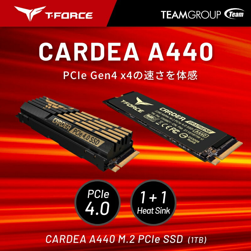 TEAM CARDEA A440 M.2 1TB SSD PCIe Gen4.0 x4 with NVMe 1.4 2280 R:7000MB/s W:5500MB/s T-FORCE ��¢�� Solid State Drive TM8FPZ001T0C327-EC