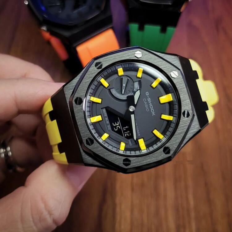 G-shock Ga2100-1A1　 カシオーク　カスタマイズ 　ブラック　イエロー　　ラバーストラップ