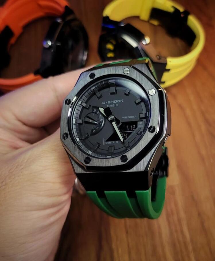 G-shock Ga2100-1A1　 カシオーク　カスタマイズ 　ブラック　グリーンラバーストラップ　第3世代ケース