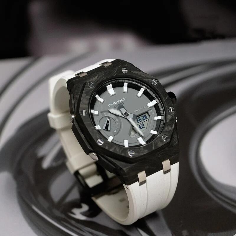 G-shock GA-2110ET-8A カシオーク　カスタマイズ カーボンケース　ラバーストラップ　夜光