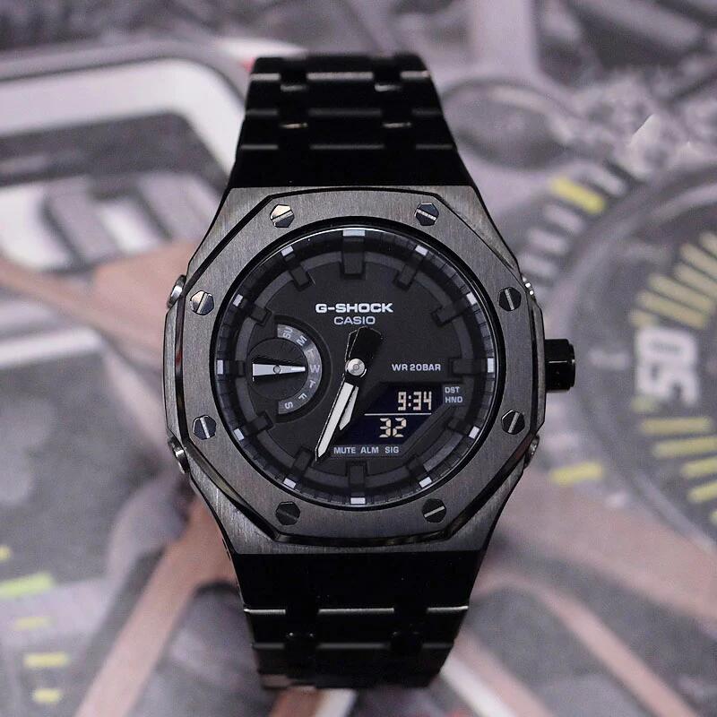 G-shock GA-2100SKE-7 カシオーク　カスタマイズ ステンレスケース　ラバーストラップ