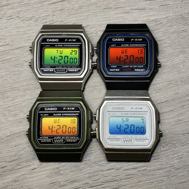 カシオ CASIO 腕時計 F-91 A-158 シリーズ 画面カスタム MOD 単色グラデーション