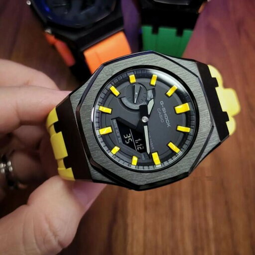 G-shock Ga2100-1A1 カシオーク カスタマイズ ブラック イエロー ラバーストラップ G-shock Ga2100-1A1 カシオーク カスタマイズ ブラック イエロー ラバーストラップ