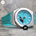 GA-2100-7A7 ティファニーブルー カスタム MOD 蛍光 ステンレス ケース ラバーバンド 保証付き