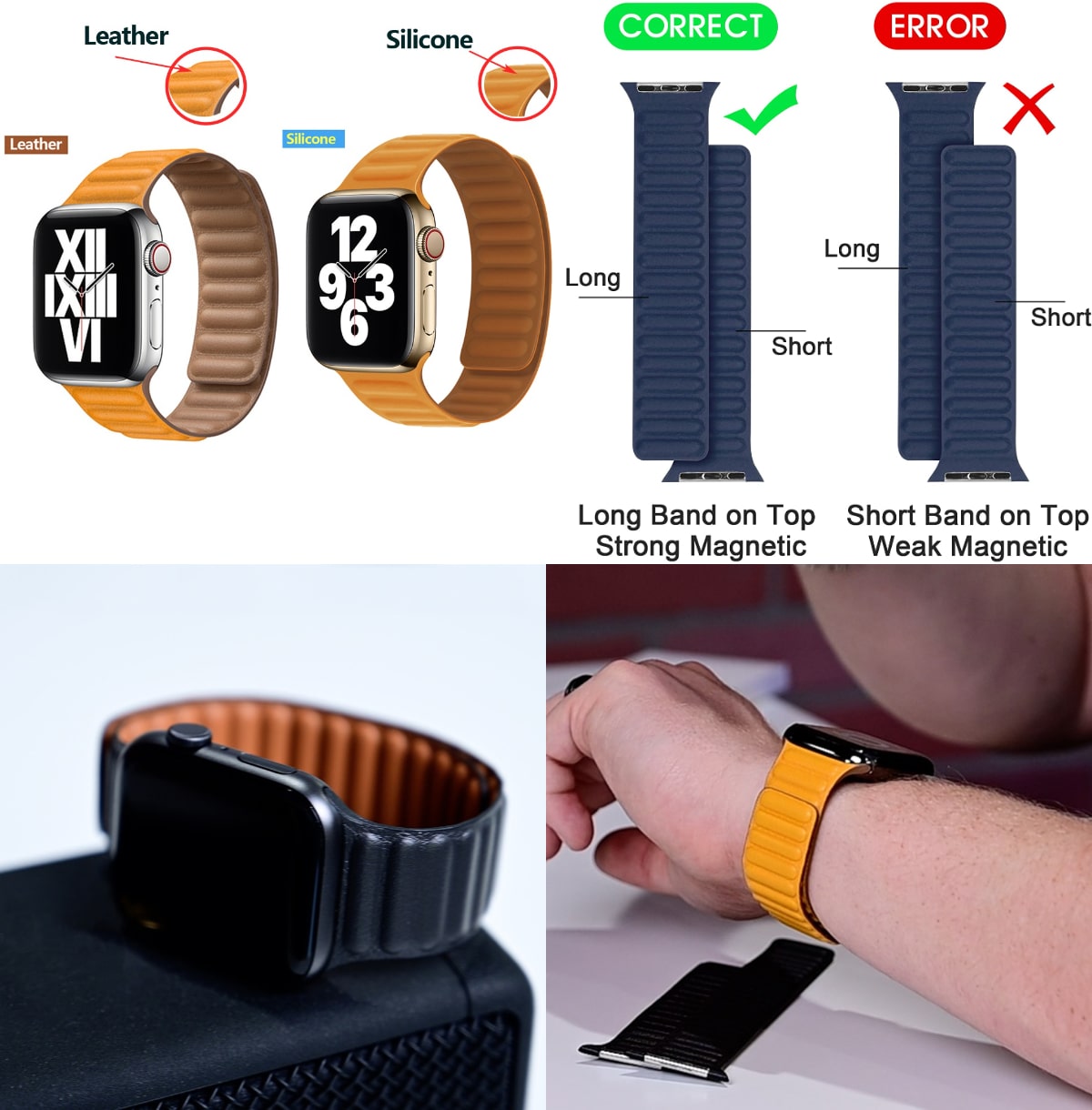 レザーリンク用 シリコン 時計バンド 44mm 40mm 38mm 42mm watchabnd オリジナル 磁気 ループブレスレット iwatch