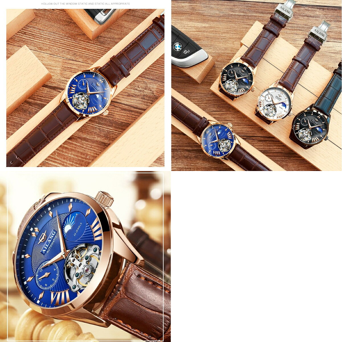 AILANG メンズ 腕時計 ウォッチ 自動巻き 機械式 ルミナスハンズ 一年保証 レザー