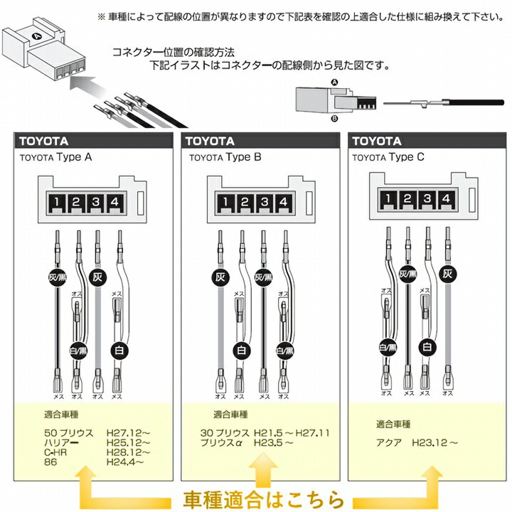 トヨタ　ツィーターコネクタ　変換ハーネス　ストリート　AH-37 トヨタ車 オーディオ カスタム ツイーター 便利グッズ ツイーター変換 ツイーター配線 ツイーターバイパス ツイーター交換 3