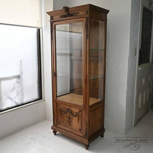 L3610-9 フランスアンティーク ガラス キャビネット ショーケース